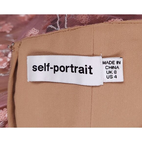 Self-Portrait Lace And Sequin Floral Midi Dress Size US 4 Pink $550 - Picture 10 of 16